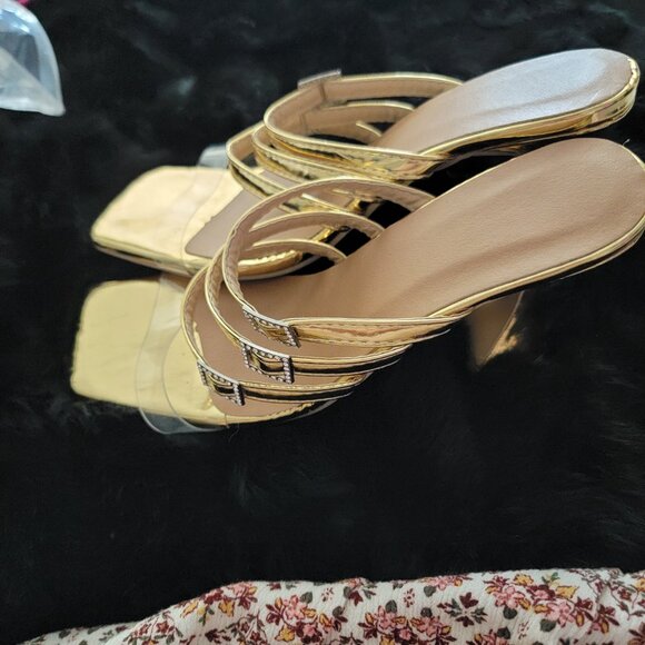 Gold Heeled Sandals with Rhinestones - Picture 2 of 5